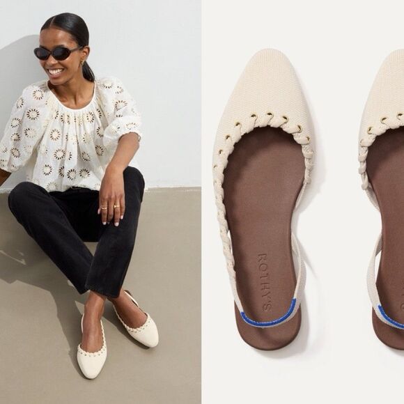 Rothy’s Women’s The Almond Slingback In Eyelet Ivory  Size US 9 New - Picture 1 of 10